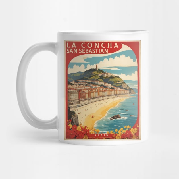 La Concha San Sebastian Beach Spain Travel Tourism Retro Vintage Art by TravelersGems